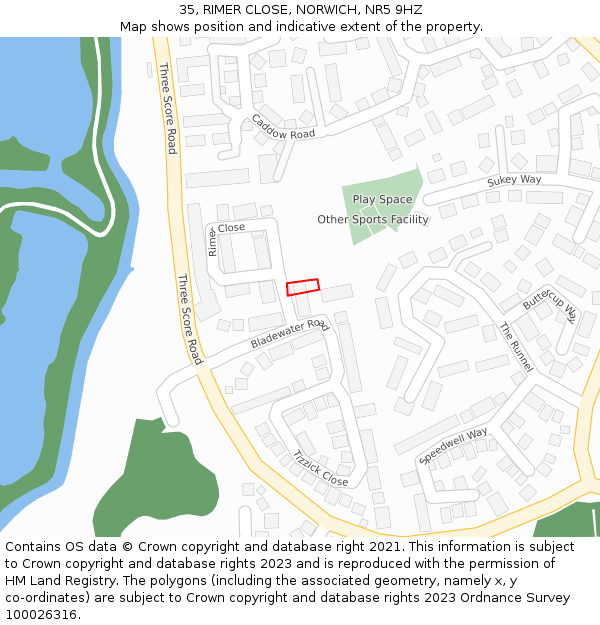 35, RIMER CLOSE, NORWICH, NR5 9HZ: Location map and indicative extent of plot