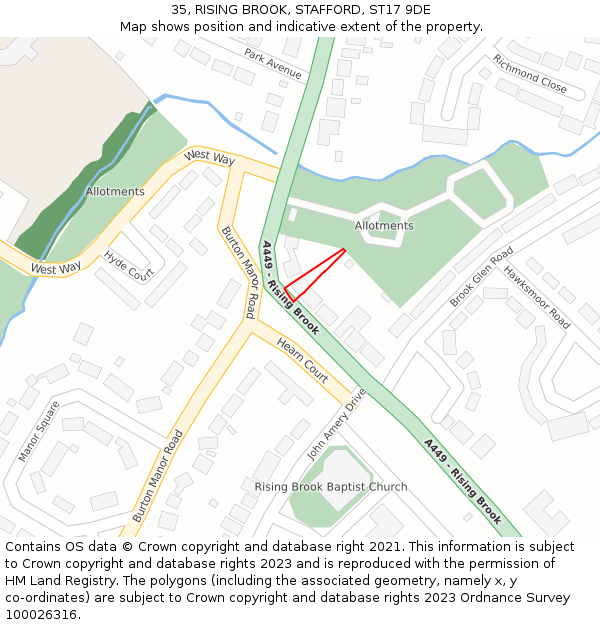 35, RISING BROOK, STAFFORD, ST17 9DE: Location map and indicative extent of plot