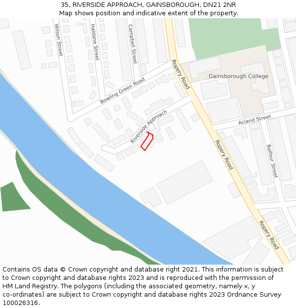 35, RIVERSIDE APPROACH, GAINSBOROUGH, DN21 2NR: Location map and indicative extent of plot
