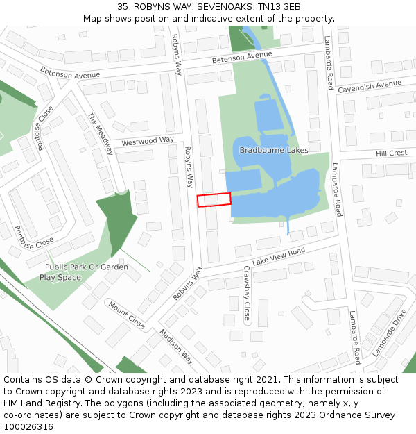 35, ROBYNS WAY, SEVENOAKS, TN13 3EB: Location map and indicative extent of plot