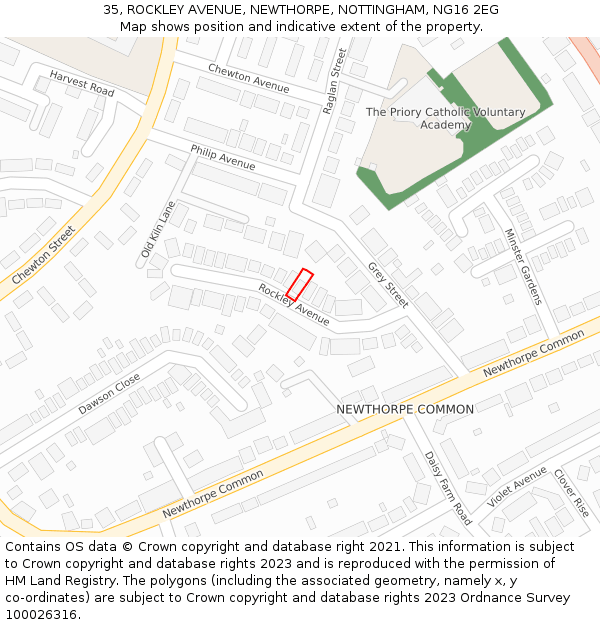 35, ROCKLEY AVENUE, NEWTHORPE, NOTTINGHAM, NG16 2EG: Location map and indicative extent of plot
