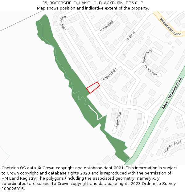 35, ROGERSFIELD, LANGHO, BLACKBURN, BB6 8HB: Location map and indicative extent of plot