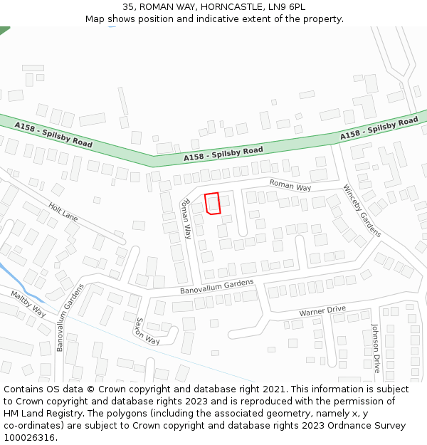35, ROMAN WAY, HORNCASTLE, LN9 6PL: Location map and indicative extent of plot
