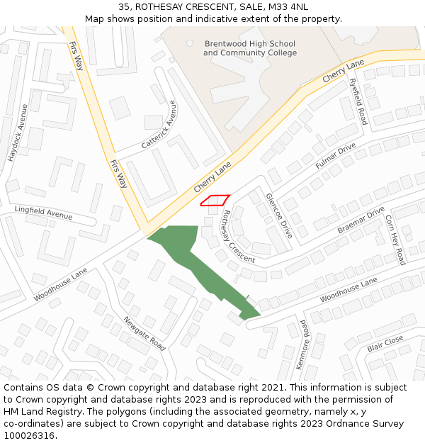 35, ROTHESAY CRESCENT, SALE, M33 4NL: Location map and indicative extent of plot