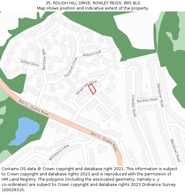35, ROUGH HILL DRIVE, ROWLEY REGIS, B65 8LS: Location map and indicative extent of plot