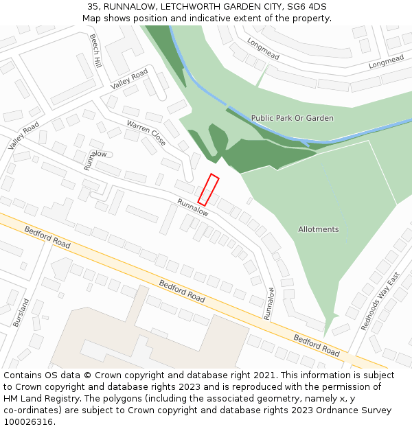 35, RUNNALOW, LETCHWORTH GARDEN CITY, SG6 4DS: Location map and indicative extent of plot