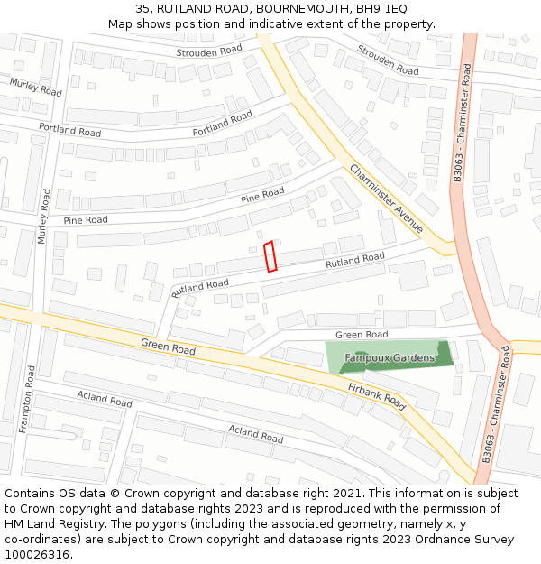 35, RUTLAND ROAD, BOURNEMOUTH, BH9 1EQ: Location map and indicative extent of plot