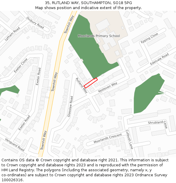 35, RUTLAND WAY, SOUTHAMPTON, SO18 5PG: Location map and indicative extent of plot