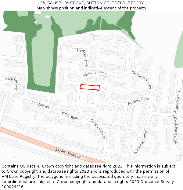 35, SALISBURY GROVE, SUTTON COLDFIELD, B72 1XY: Location map and indicative extent of plot