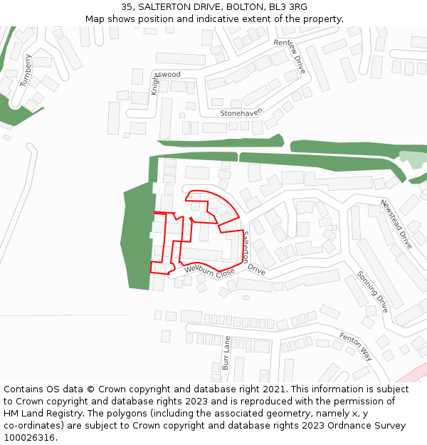 35, SALTERTON DRIVE, BOLTON, BL3 3RG: Location map and indicative extent of plot