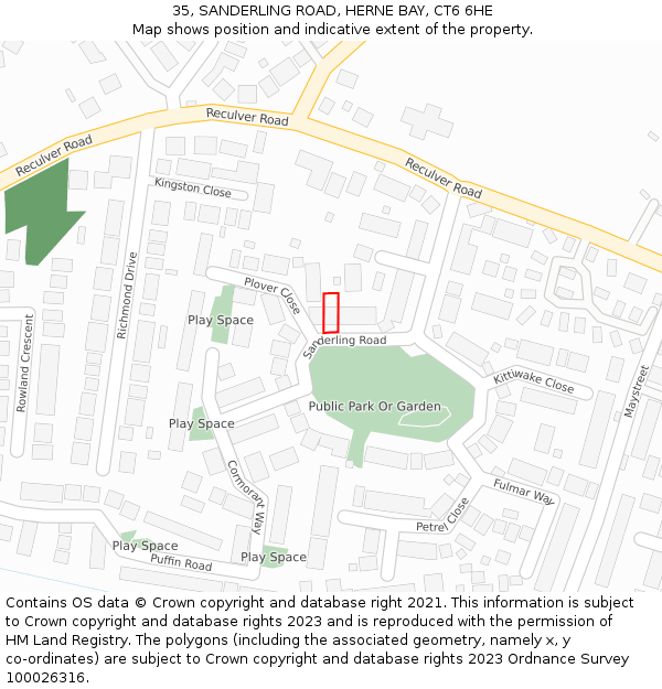 35, SANDERLING ROAD, HERNE BAY, CT6 6HE: Location map and indicative extent of plot