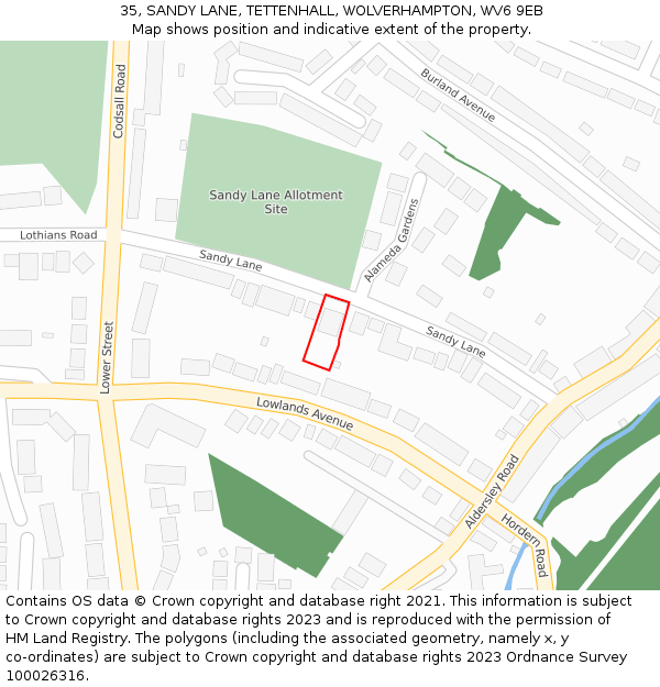 35, SANDY LANE, TETTENHALL, WOLVERHAMPTON, WV6 9EB: Location map and indicative extent of plot