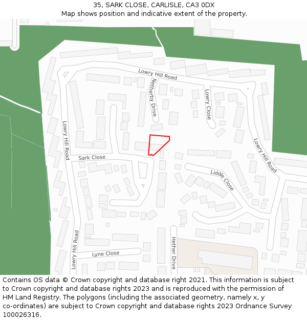 35, SARK CLOSE, CARLISLE, CA3 0DX: Location map and indicative extent of plot