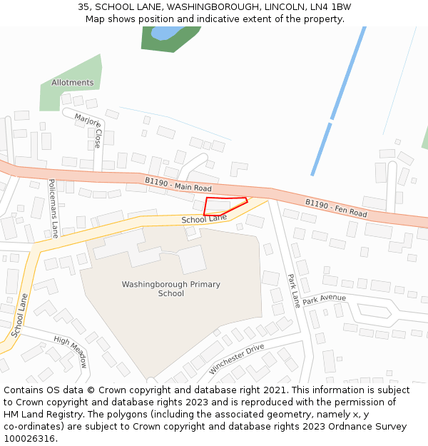 35, SCHOOL LANE, WASHINGBOROUGH, LINCOLN, LN4 1BW: Location map and indicative extent of plot
