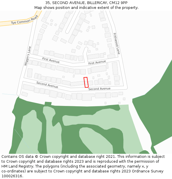 35, SECOND AVENUE, BILLERICAY, CM12 9PP: Location map and indicative extent of plot