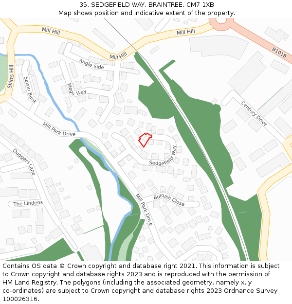 35, SEDGEFIELD WAY, BRAINTREE, CM7 1XB: Location map and indicative extent of plot