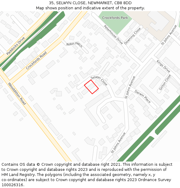 35, SELWYN CLOSE, NEWMARKET, CB8 8DD: Location map and indicative extent of plot