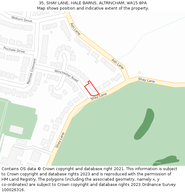 35, SHAY LANE, HALE BARNS, ALTRINCHAM, WA15 8PA: Location map and indicative extent of plot