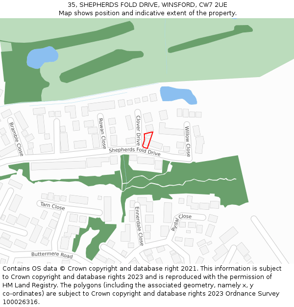35, SHEPHERDS FOLD DRIVE, WINSFORD, CW7 2UE: Location map and indicative extent of plot