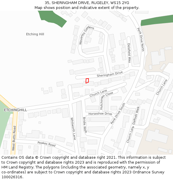 35, SHERINGHAM DRIVE, RUGELEY, WS15 2YG: Location map and indicative extent of plot