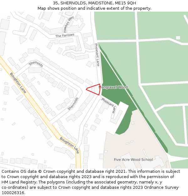 35, SHERNOLDS, MAIDSTONE, ME15 9QH: Location map and indicative extent of plot