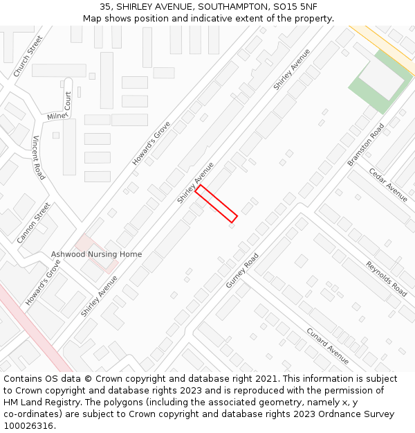 35, SHIRLEY AVENUE, SOUTHAMPTON, SO15 5NF: Location map and indicative extent of plot