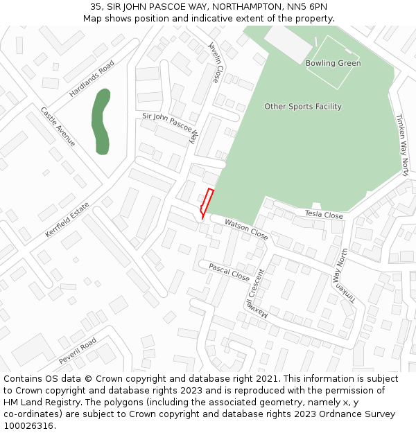 35, SIR JOHN PASCOE WAY, NORTHAMPTON, NN5 6PN: Location map and indicative extent of plot