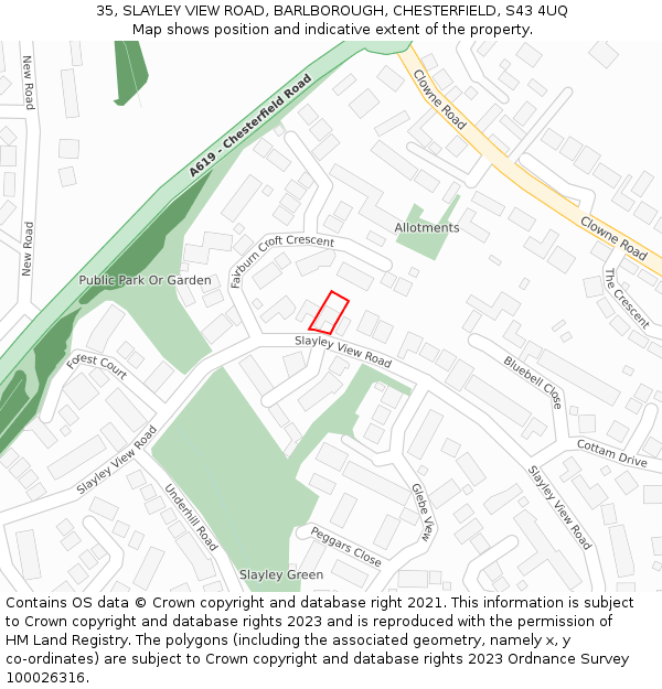 35, SLAYLEY VIEW ROAD, BARLBOROUGH, CHESTERFIELD, S43 4UQ: Location map and indicative extent of plot