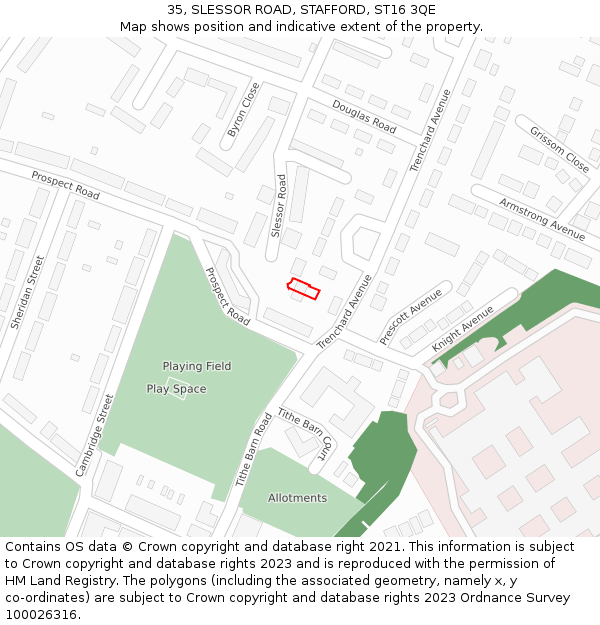 35, SLESSOR ROAD, STAFFORD, ST16 3QE: Location map and indicative extent of plot