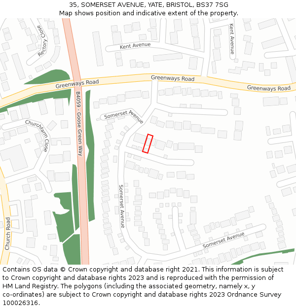 35, SOMERSET AVENUE, YATE, BRISTOL, BS37 7SG: Location map and indicative extent of plot