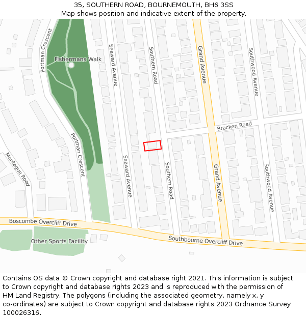 35, SOUTHERN ROAD, BOURNEMOUTH, BH6 3SS: Location map and indicative extent of plot