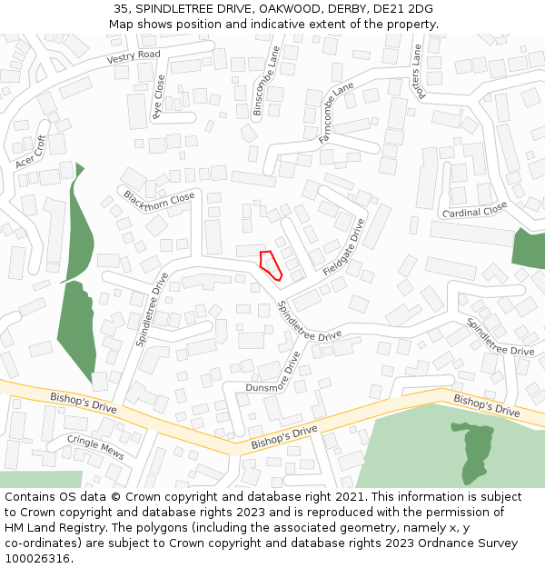 35, SPINDLETREE DRIVE, OAKWOOD, DERBY, DE21 2DG: Location map and indicative extent of plot