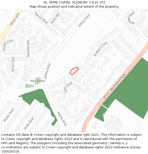 35, SPIRE CHASE, SUDBURY, CO10 1PZ: Location map and indicative extent of plot