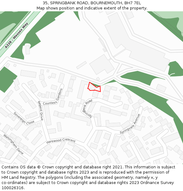 35, SPRINGBANK ROAD, BOURNEMOUTH, BH7 7EL: Location map and indicative extent of plot