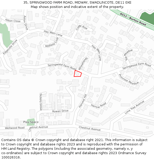 35, SPRINGWOOD FARM ROAD, MIDWAY, SWADLINCOTE, DE11 0XE: Location map and indicative extent of plot