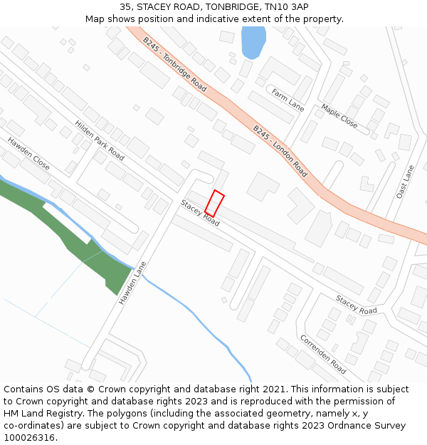 35, STACEY ROAD, TONBRIDGE, TN10 3AP: Location map and indicative extent of plot