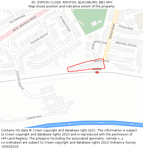 35, STATION CLOSE, RISHTON, BLACKBURN, BB1 4PH: Location map and indicative extent of plot
