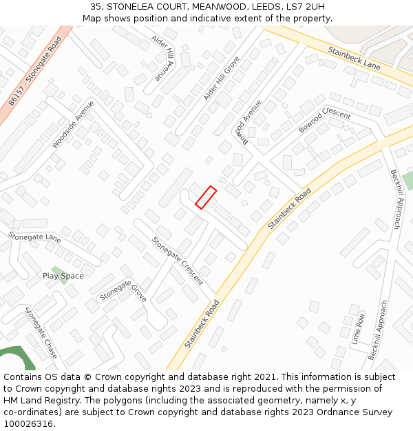 35, STONELEA COURT, MEANWOOD, LEEDS, LS7 2UH: Location map and indicative extent of plot