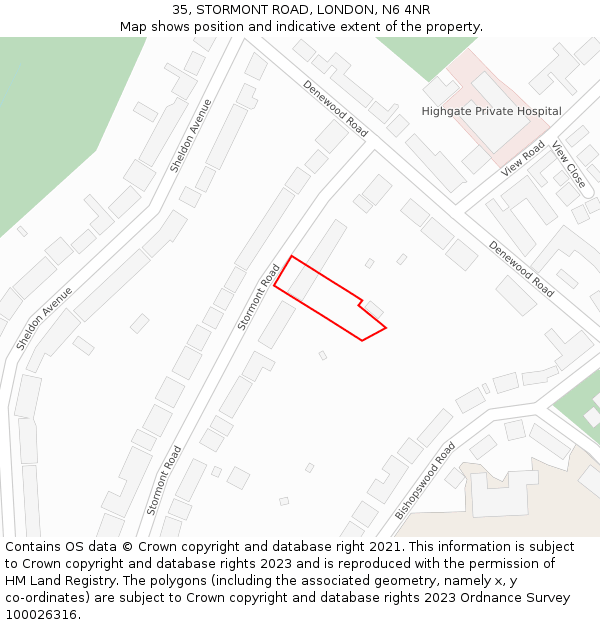 35, STORMONT ROAD, LONDON, N6 4NR: Location map and indicative extent of plot