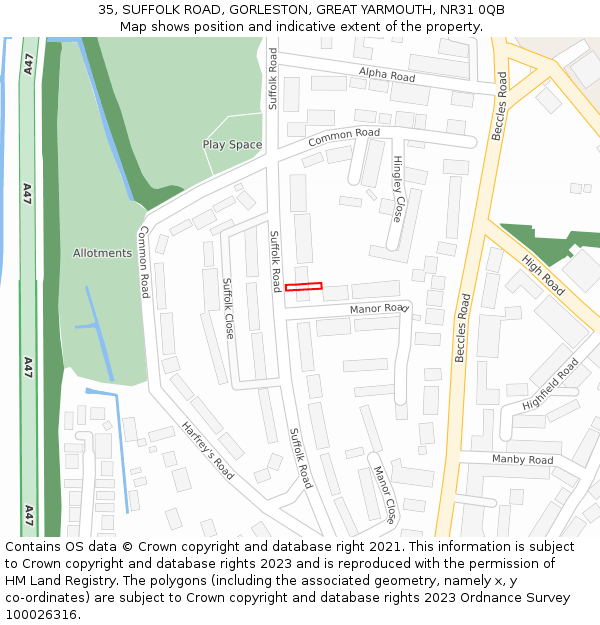 35, SUFFOLK ROAD, GORLESTON, GREAT YARMOUTH, NR31 0QB: Location map and indicative extent of plot