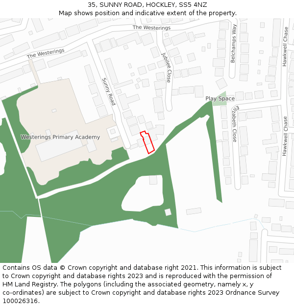 35, SUNNY ROAD, HOCKLEY, SS5 4NZ: Location map and indicative extent of plot