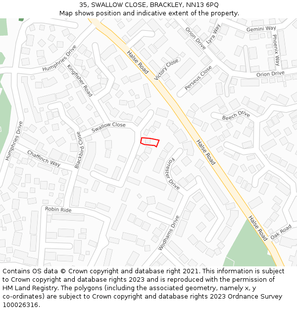 35, SWALLOW CLOSE, BRACKLEY, NN13 6PQ: Location map and indicative extent of plot