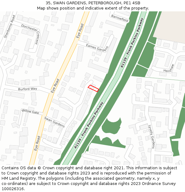 35, SWAN GARDENS, PETERBOROUGH, PE1 4SB: Location map and indicative extent of plot