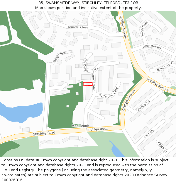 35, SWANSMEDE WAY, STIRCHLEY, TELFORD, TF3 1QR: Location map and indicative extent of plot