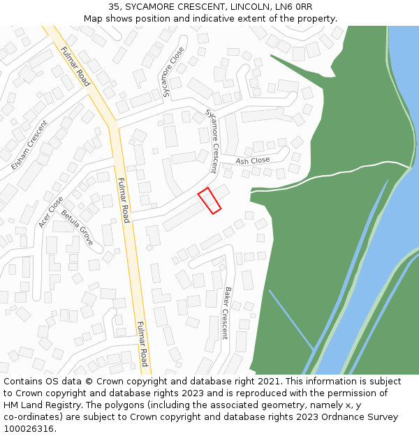35, SYCAMORE CRESCENT, LINCOLN, LN6 0RR: Location map and indicative extent of plot