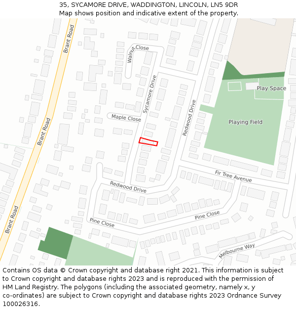 35, SYCAMORE DRIVE, WADDINGTON, LINCOLN, LN5 9DR: Location map and indicative extent of plot