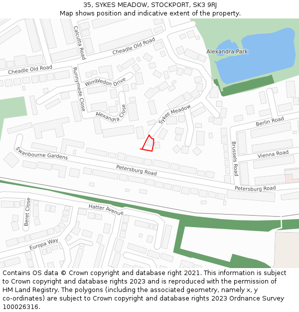35, SYKES MEADOW, STOCKPORT, SK3 9RJ: Location map and indicative extent of plot
