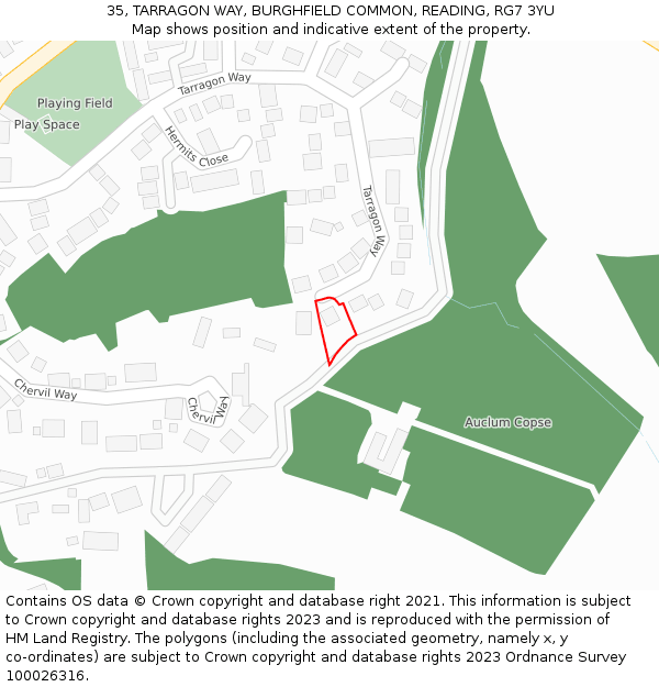 35, TARRAGON WAY, BURGHFIELD COMMON, READING, RG7 3YU: Location map and indicative extent of plot