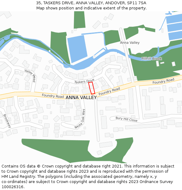 35, TASKERS DRIVE, ANNA VALLEY, ANDOVER, SP11 7SA: Location map and indicative extent of plot