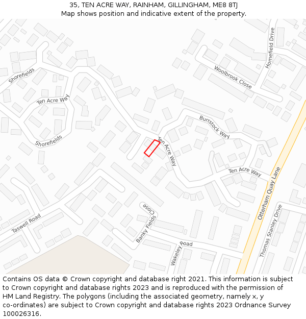 35, TEN ACRE WAY, RAINHAM, GILLINGHAM, ME8 8TJ: Location map and indicative extent of plot